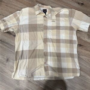 FUBU Men's Tan and Cream Plaid Shirt